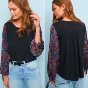 Anthropologie Akemi + Kin Maybelle Paisley Blouse Top M Balloon Sleeve Boho